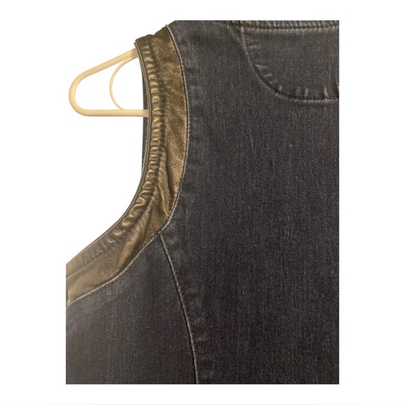 Retro Dark Blue Denim Romper M Chic Faux Leather Trim Side Cutout Full Front Zip - Picture 3 of 15